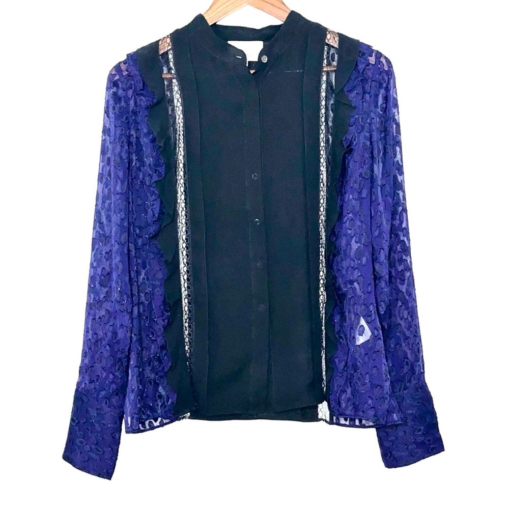 3.1 Phillip Lim Sheer Lace Blouse Ruffle Trim Button Down Top Size 6 Small